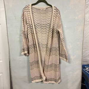 Mi Ami Tan/Cream Open Front Striped Cardigan